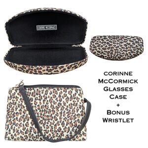 Corinne McCormick Sunglasses Hard Case Leopard Print + Bonus Leopard Wristlet